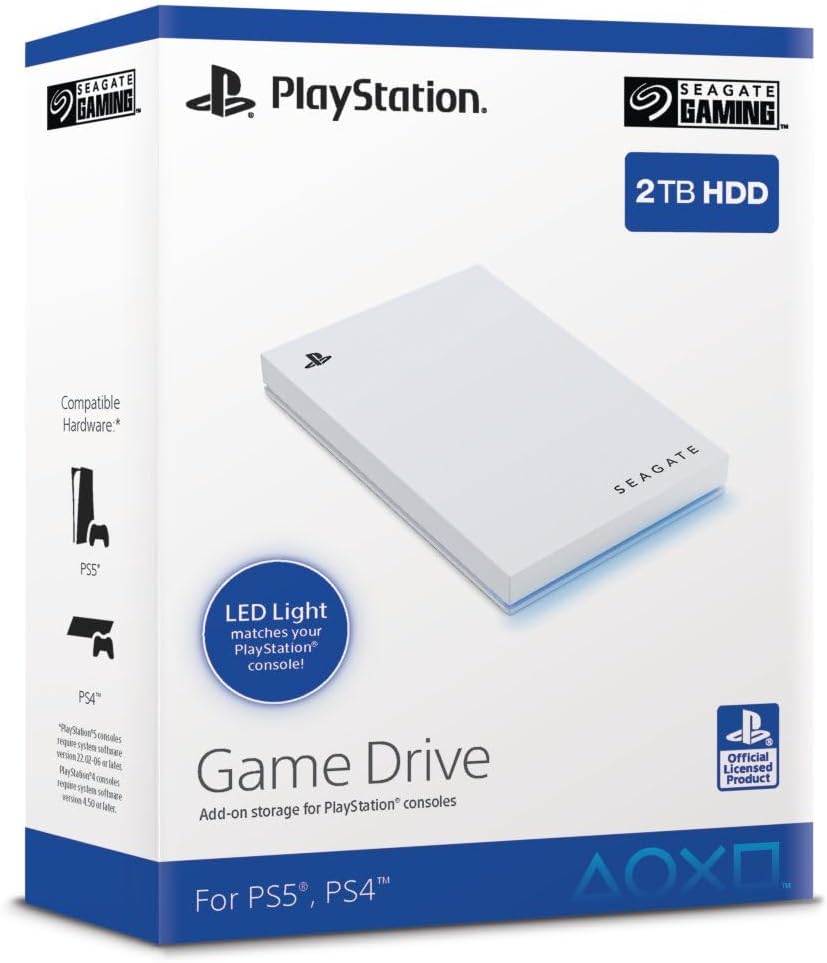 Seagate Game Drive for PS4/PS5, 2 TB, Unidad HDD Externa, 2.5″, USB 3.0, Licencia Oficial, LED en Azul (STLV2000202)