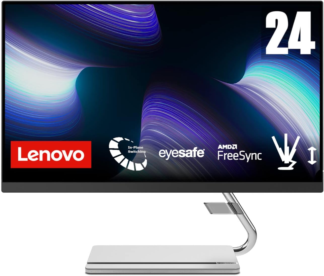 Lenovo Q24i-20 – Monitor 23.8» FHD con EyeSafe (IPS, 75Hz, 4ms, HDMI+DP, Cable HDMI, FreeSync, Base Metálica con Altavoces) Ajuste de inclinación/Altura – Negro