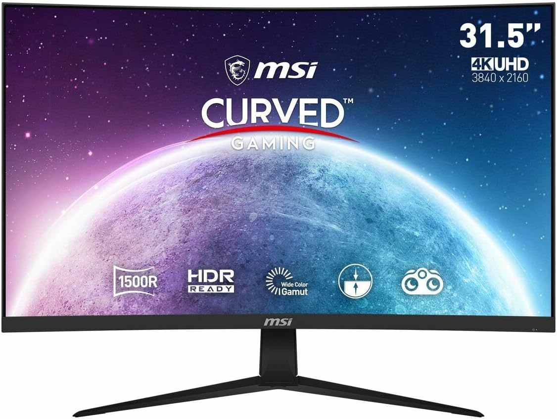 MSI G321CUV, Monitor Curvo Gaming 31.5″, 4K UHD (3840 x 2160) 60 Hz, VA Curvatura 1500R, 16:9, 1 ms de Respuesta, 250 nits, HDR Ready, Negro