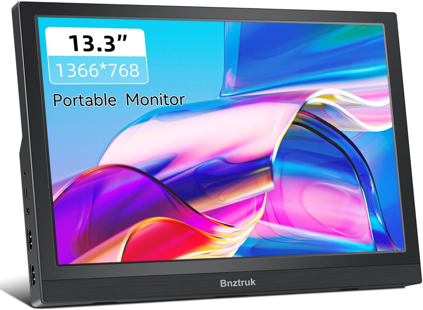 Bnztruk Monitor portátil de 13,3 pulgadas, HDMI, pequeño, externo, HD, 1366 x 768, pantalla con HDMI, para ordenador portátil PS4, Xbox, ordenador Raspberry Pi, 60 Hz, PC 16:9, Plug & Play, delgado y