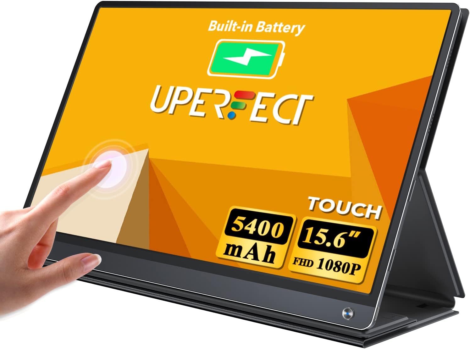 UPERFECT Monitor Portatil con Batería, 15,6 Pulgadas Pantalla Táctil con 5400mAh Batería, Pantalla Portatil 1080P FHD IPS con Mini HD/Type-C/USB-C, Incluye Estuche de Cuero Plegable