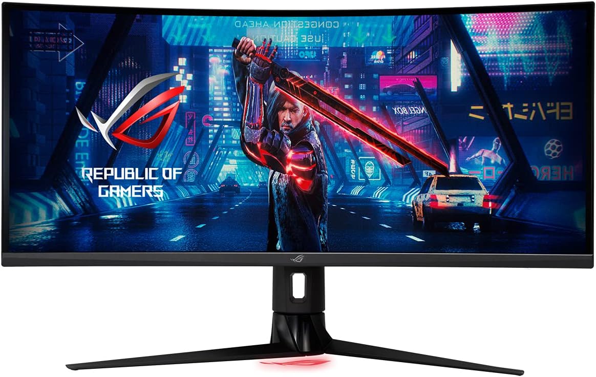 ASUS ROG Strix XG349C – Monitor de Gaming Curvo 34 Pulgadas, UWQHD (3440 x 1440, OC. a 180 Hz, 1 ms MPRT, Extreme Low Motion Blur Sync, USB de Tipo C, 135% sRGB, G-Sync, DisplayHDR 400), Negro