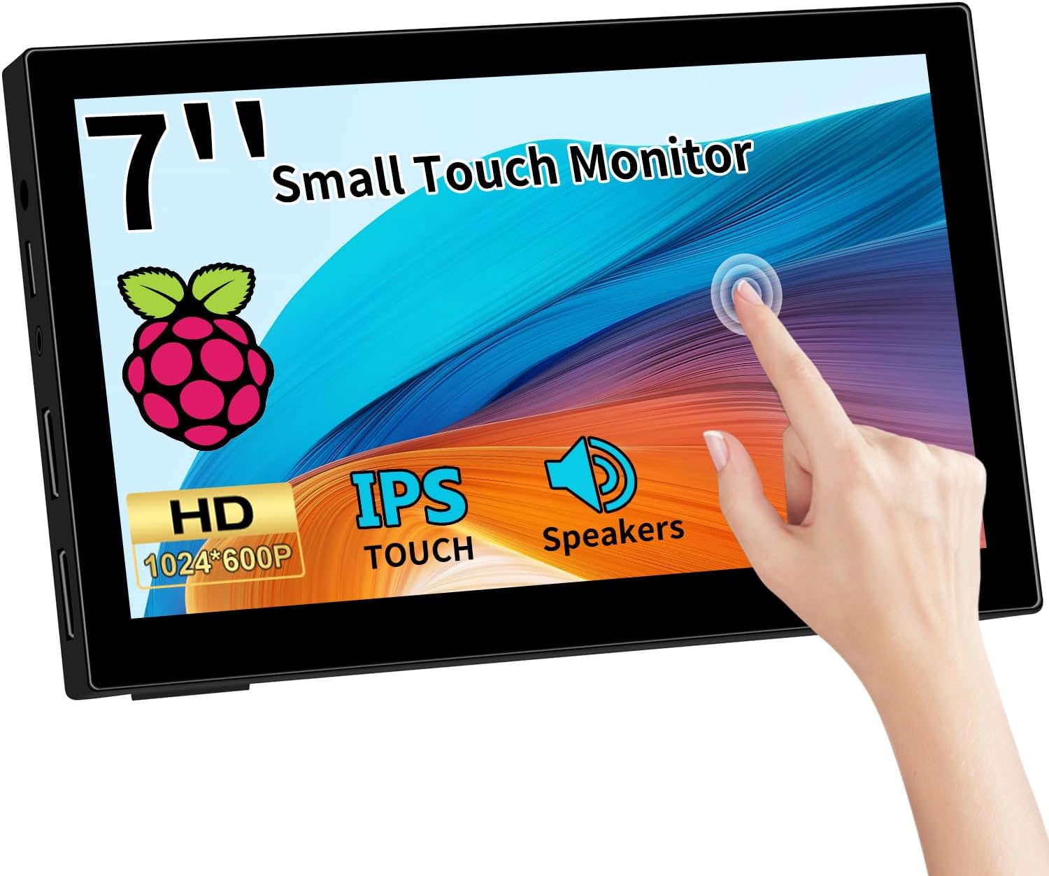 Kenowa Monitor Táctil Portátil 7 Pulgadas, Portable Raspberry pi Touch Pantalla 1024×600 TFT LCD HD Color Monitor con 2 HDMI Input para PC Raspberry pi,Laptop,Plug & Play, Altavoces Integrados