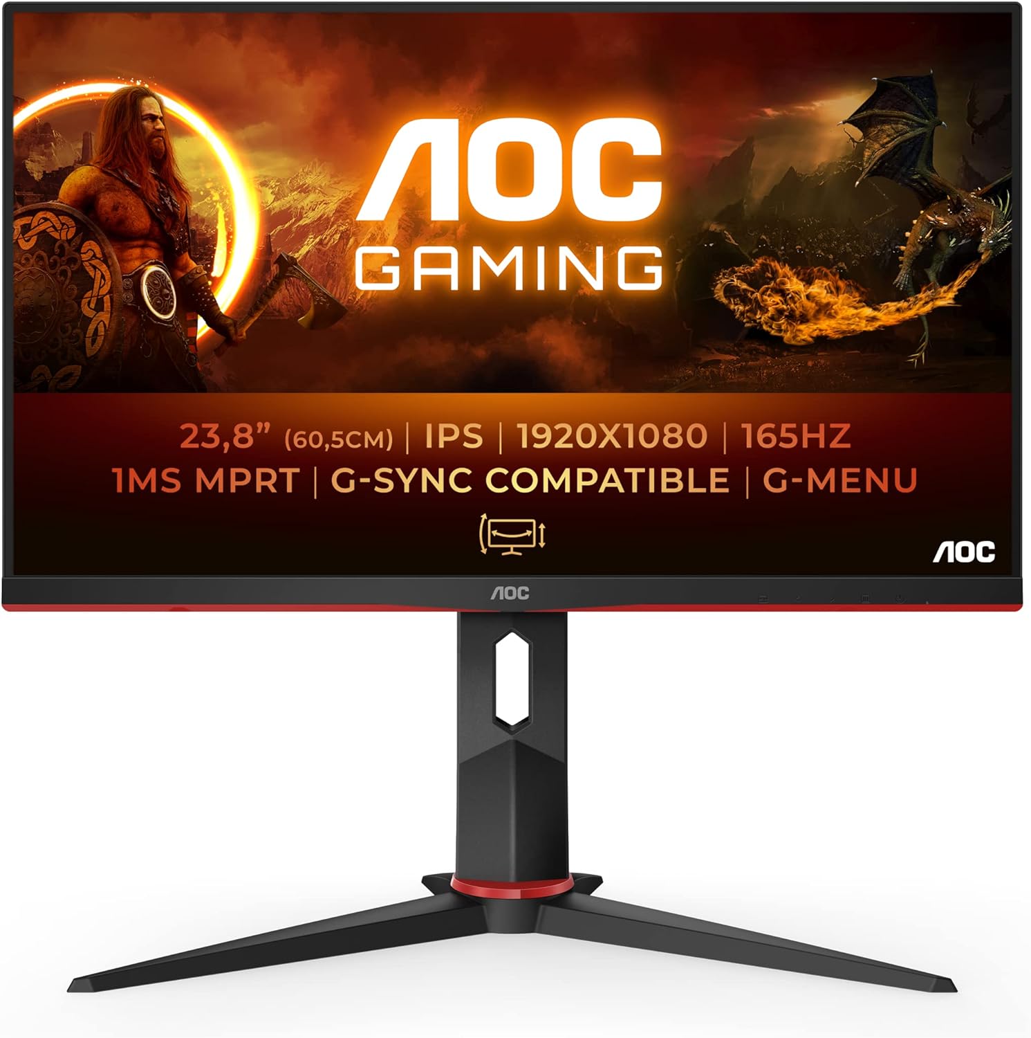 AOC Gaming 24G2SP – Monitor FHD de 24 Pulgadas, 165 Hz, 1 ms, FreeSync Premium (1920 x 1080, VGA, HDMI, DisplayPort), Color Negro y Rojo