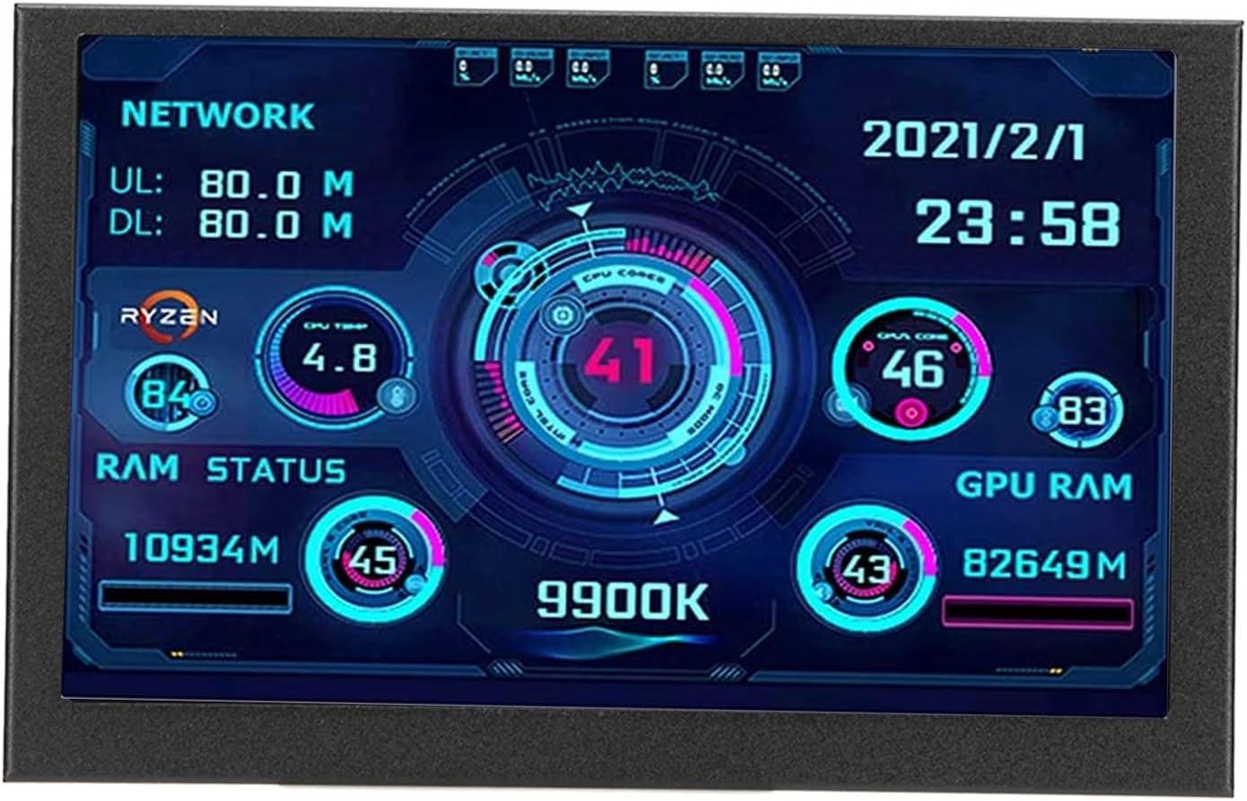 Annadue Monitor de Temperatura de Computadora de 5, para Monitor de Datos RAM de CPU de PC AIDA64, Pantalla de Panel de Sensor de PC, Mini Pantalla Secundaria IPS Tipo C USB