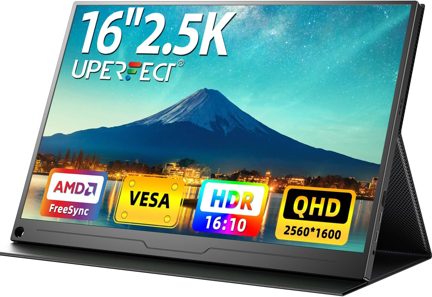 Monitor Portátil 2.5K UPERFECT Pantalla Móvil 16 Pulgadas con Relación Alto Contraste 1200:1 400 Nits 2560×1600 Pantalla IPS HDMI USB C para PC Laptop Smartphone Xbox Switch PS4/5, Compatible con VESA