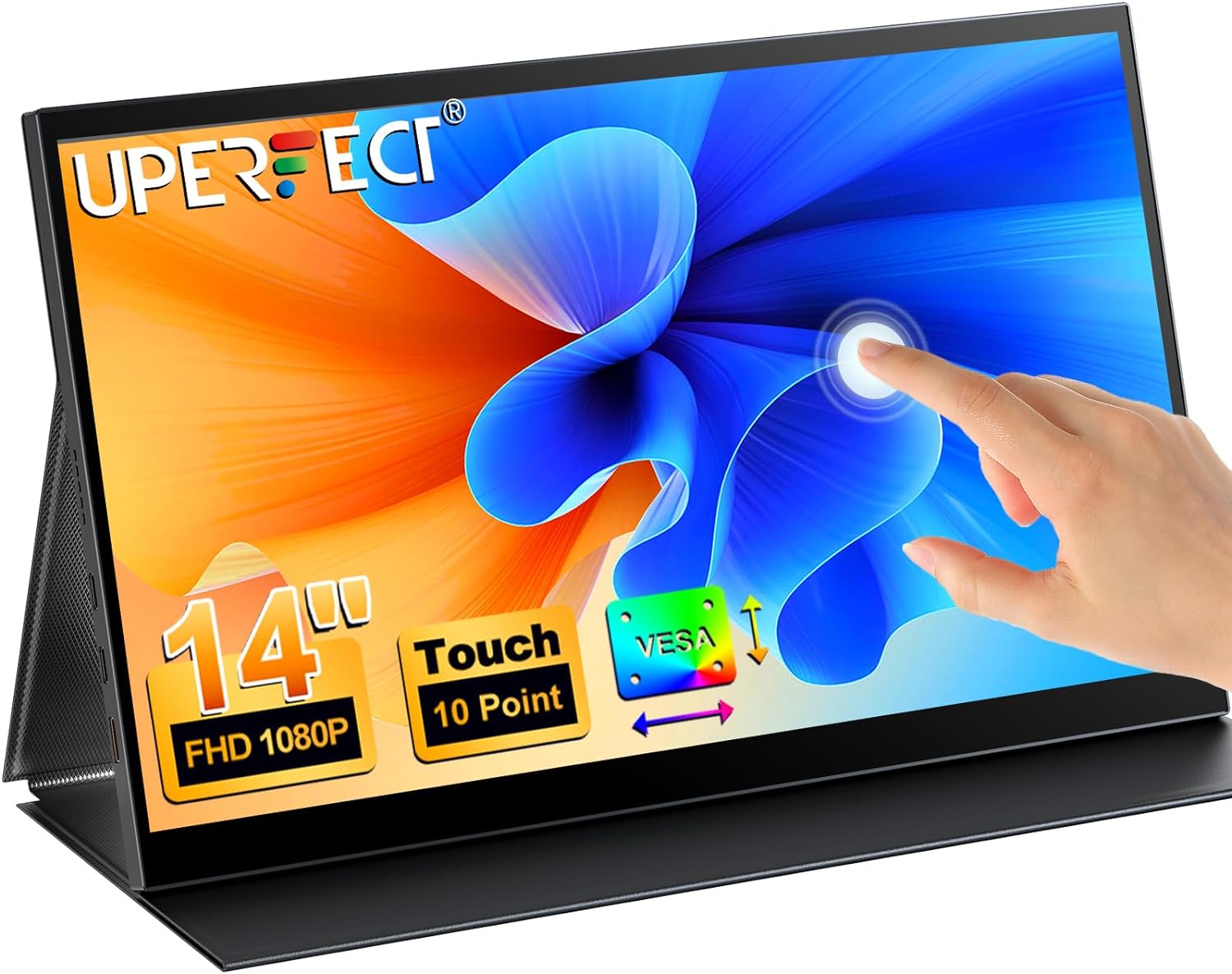 UPERFECT Portable Monitor Touchscreen, 14 Pulgadas Monitor Portátil con VESA IPS 1080P FHD, Delgado HDR Monitor de Viaje con Mini HDMI Pantalla Portátil para Laptop/PC/PS5/PS4/Xbox/Switch/Teléfono