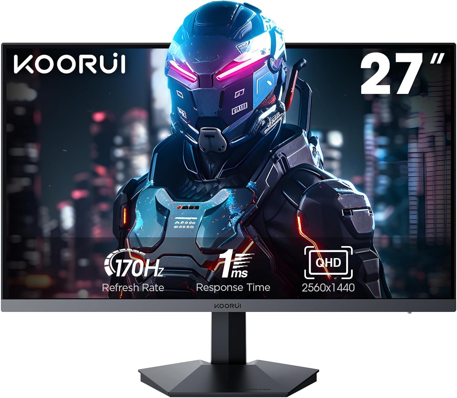 KOORUI 27 Pulgadas Gaming Monitor, QHD 2560 x 1440 PC Pantalla con tecnología Adaptive-Sync (IPS Panel, 170Hz, 1ms, DCI-P3 90%, Gsync Compatibilidad, 2xHDMI, VESA, DisplayPort, inclinación Ajustable)