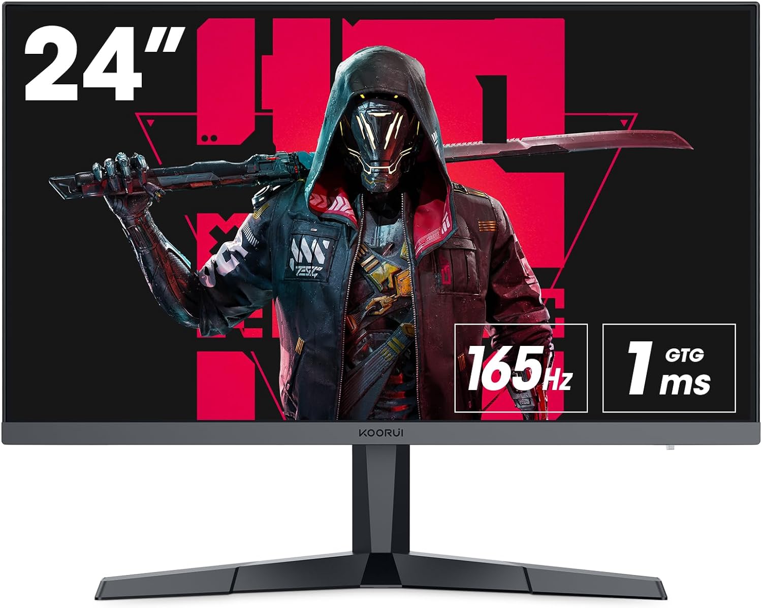 KOORUI Monitor para Juegos Pantalla de computadora de 24″ HDMI 165Hz 1080p 1ms IPS Adaptive Sync Inclinación Ajustable Eye Care VESA Soporte de Pared (FHD 1920×1080 DisplayPort) Negro