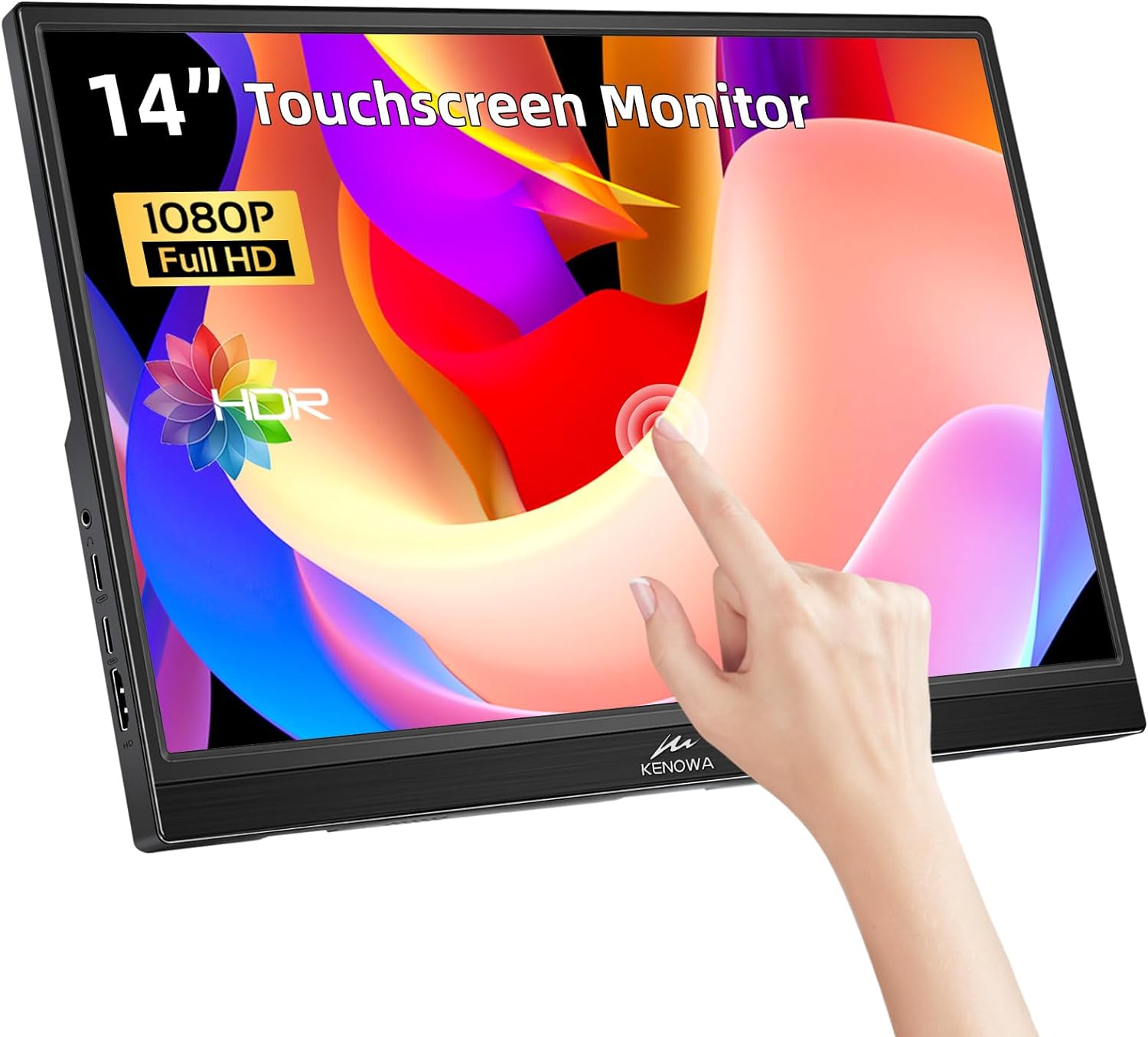 Kenowa Monitor Táctil Portátil 14 Pulgadas Táctil Pantalla 1920 x 1080 IPS HDR Full HD Color con HDMI USB Tipo C para PC, Portátil, Mac, Xbox, PS4, Teléfono, Plug & Play, Altavoces Integrados