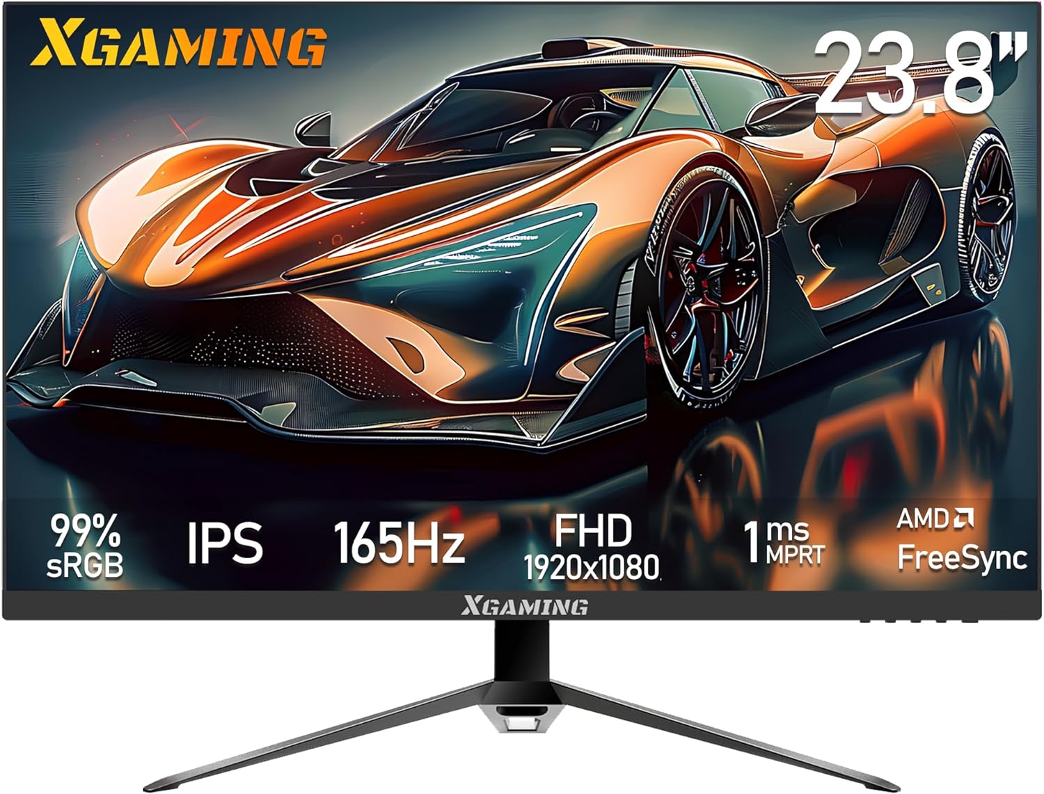 XGaming Gaming Monitor 23,8 Pulgadas 165Hz, Monitor PC Full HD (1920×1080),1ms MPRT,2ms GTG,IPS Panel, FreeSync,250 CD/m²,sRGB 99%, HDMI,DisplayPort,VESA, Eye Care,Sin Altavoz Integrado