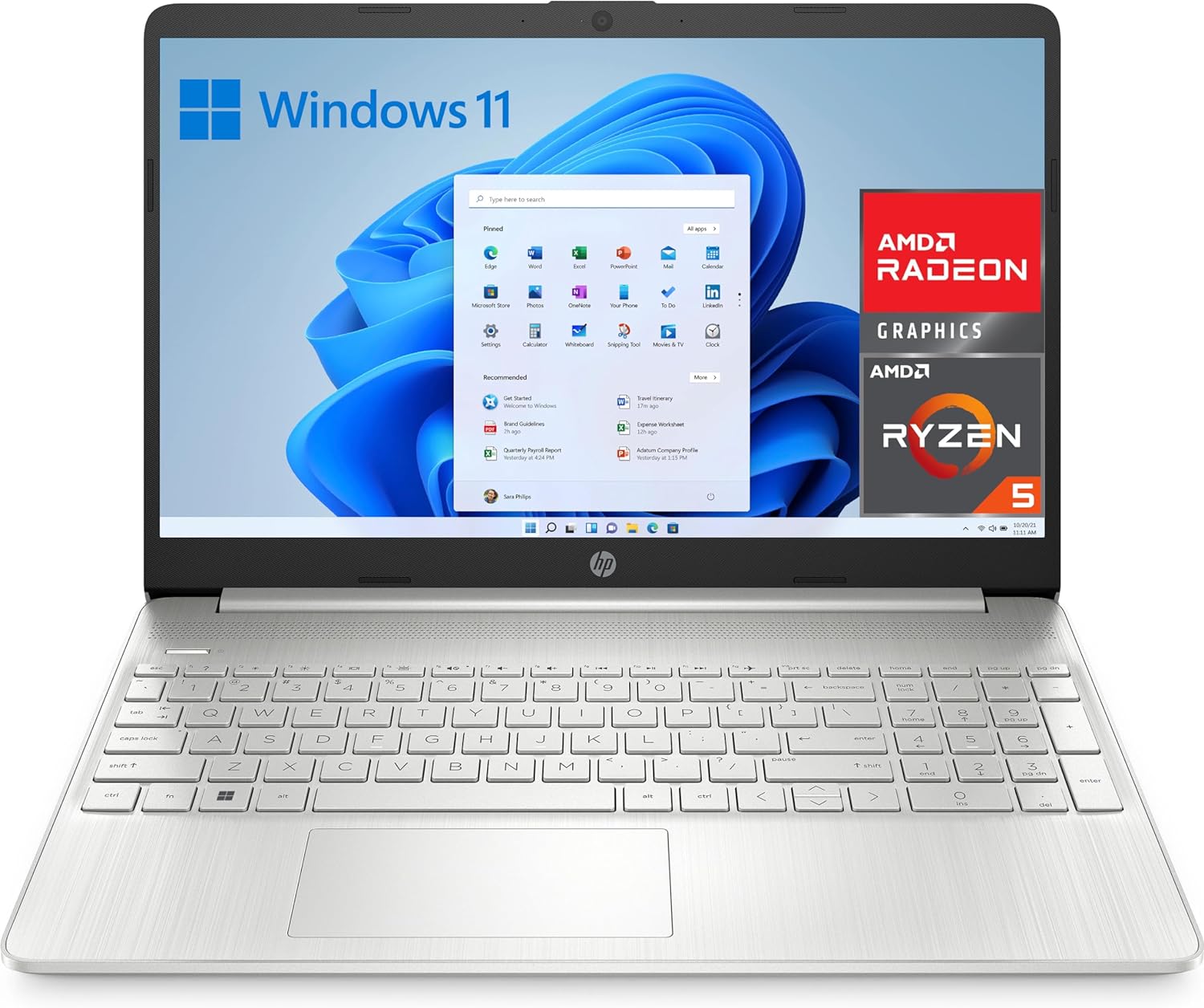 HP 15s-eq2117ns – Ordenador Portátil de 15.6″ Full HD (AMD Ryzen 5 5500U, 8GB RAM, 512GB SSD, AMD Radeon Graphics, Windows 11 Home) Plata – Teclado QWERTY Español