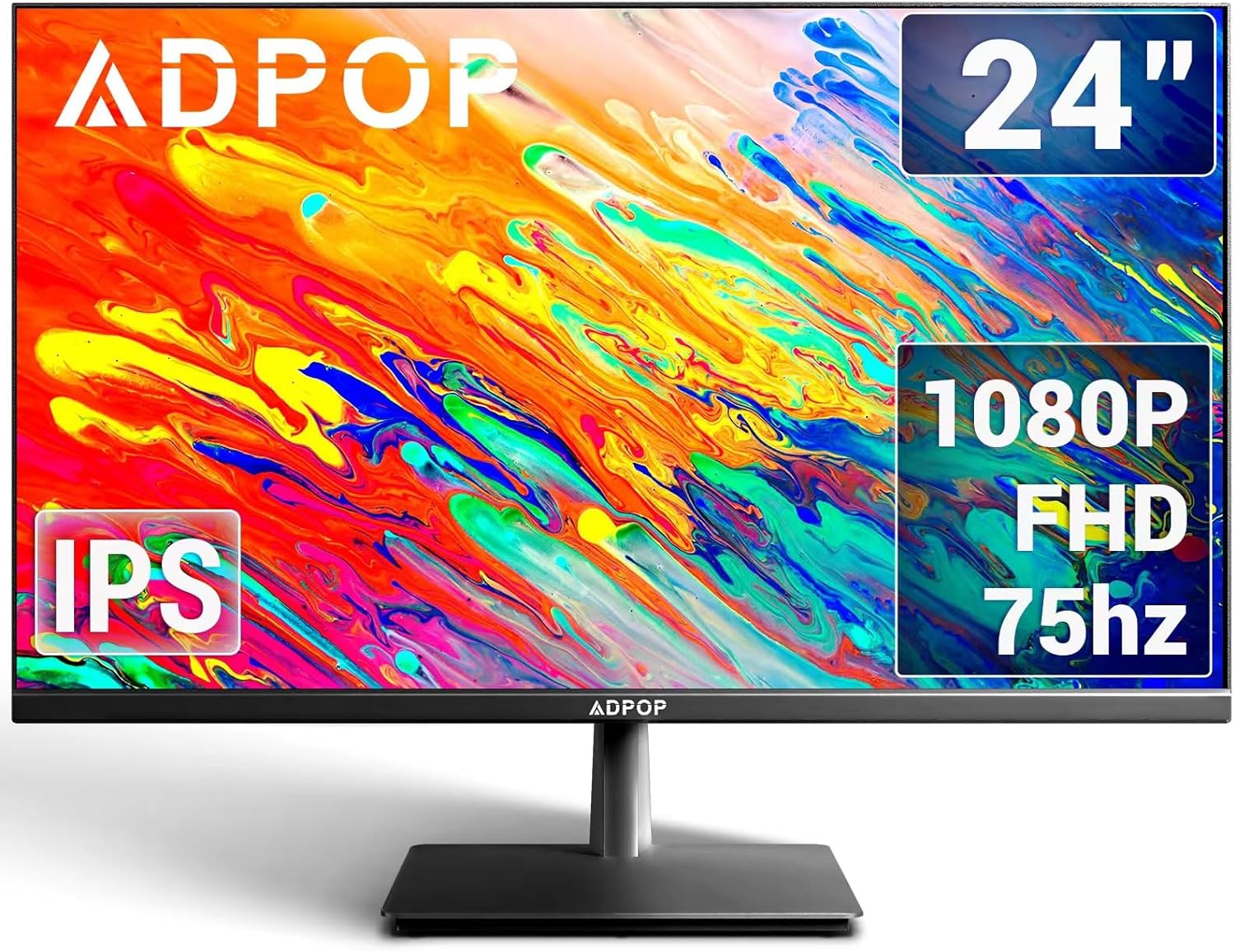 ADPOP 24 Inch Computer Monito IPS Screen FHD 1080p PC Monitor 75hz Built in Speakers, 5ms Low Blue Light Anti-Glare LED 24″ Desktop Display HDMI/VGA/Audio/Freesync, Tilt Adjustable : Electronics